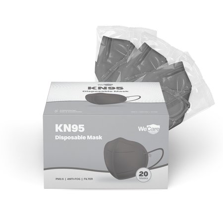 WECARE Protective Disposable KN95 Face Mask, 5-Ply Layer, 20 Individually Wrapped, Dark Gray, 20PK WCKN100